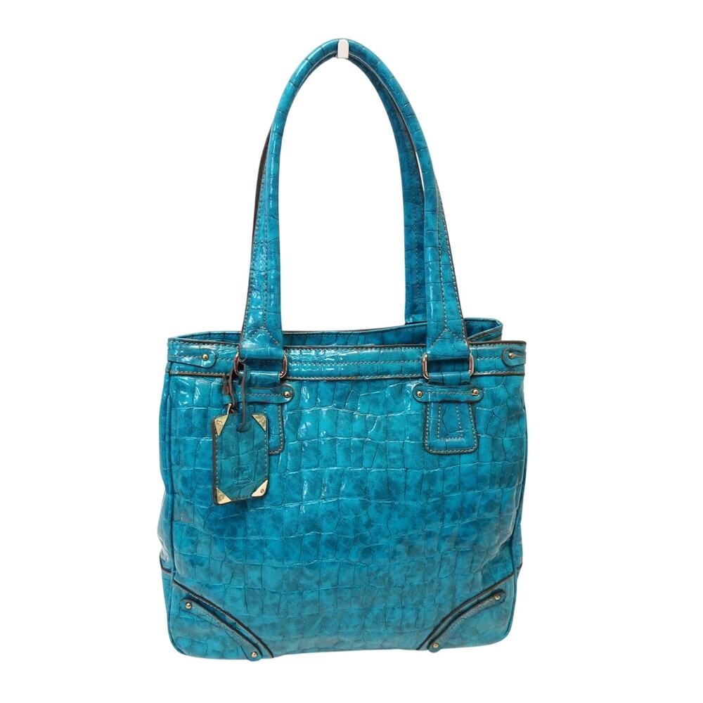 Liz Claiborne Turquoise Faux Crocodile Print Shoulder Bag Tote